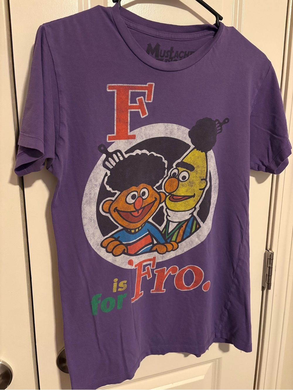Bert and Ernie Sesame Street Purple 'F is for Fro' Graphic Tee